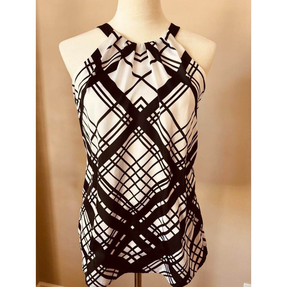 WHITE HOUSE BLACK MARKET Satin Halter Tank Geometric Size X-Small